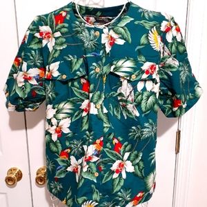 Hawaiian USA Women's by Casual Wear Floral Parrot Cockatoo Lush Green, Large